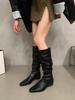 2023 Autumn New Coarse Heel Folded Stacked Middle Leg Fashion Boots for Women with Square Heads and Low Heels