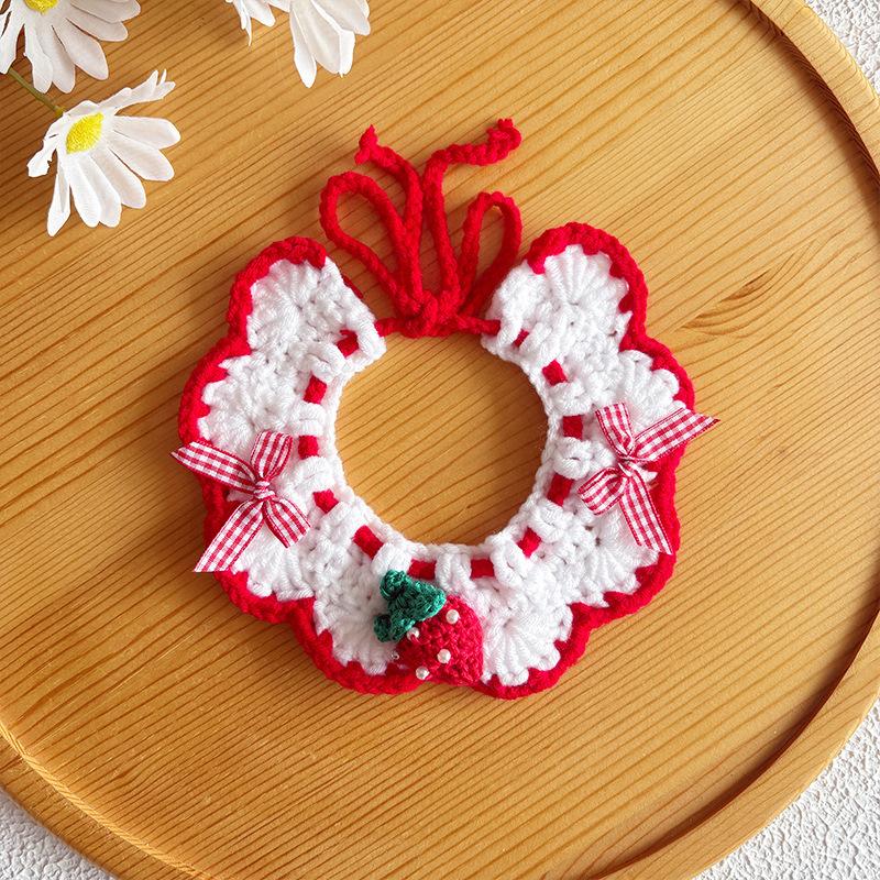 Spring Pet Scarf Knitted Cat Scarf Cute Dog Bib Pink Strawberry Accessories Neck Collar Bib