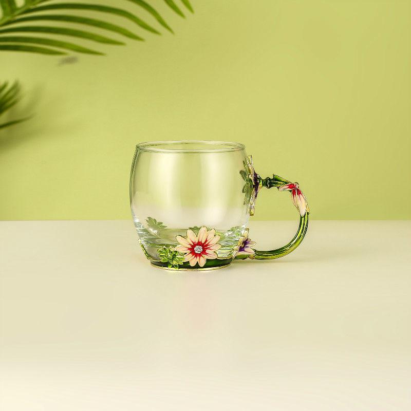 Daisy Enamel Flower Tea Cup - Heat-Resistant Crystal Glass for Home, Office, or Festival Gift