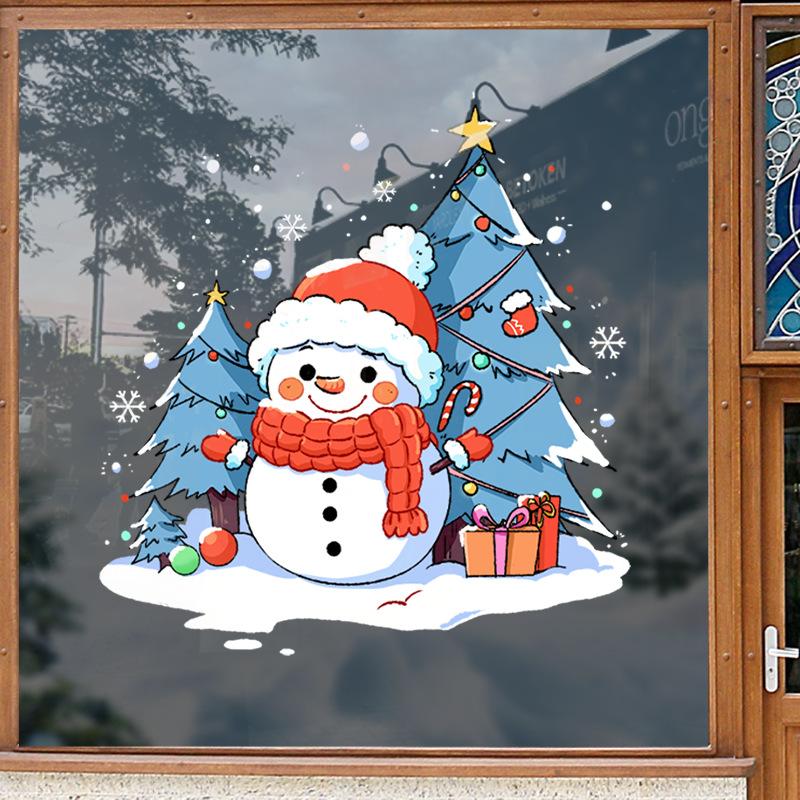 Weihnachts Schneemann Anime und Manga Stil Dekoration Statische Elektrizität Anordnung Restaurant Fenster Blume Atmosphäre Aufkleber