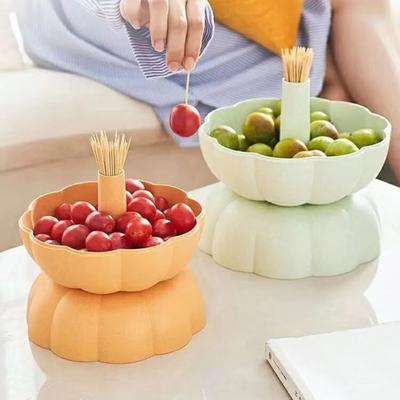 Suporte para lanches de abóbora com tampa Suporte para tigela de frutas de abóbora Organizador de armazenamento de garfo resistente Decoração para festa de outono Halloween Ação de Graças Caixa de doces Bandeja para lanches