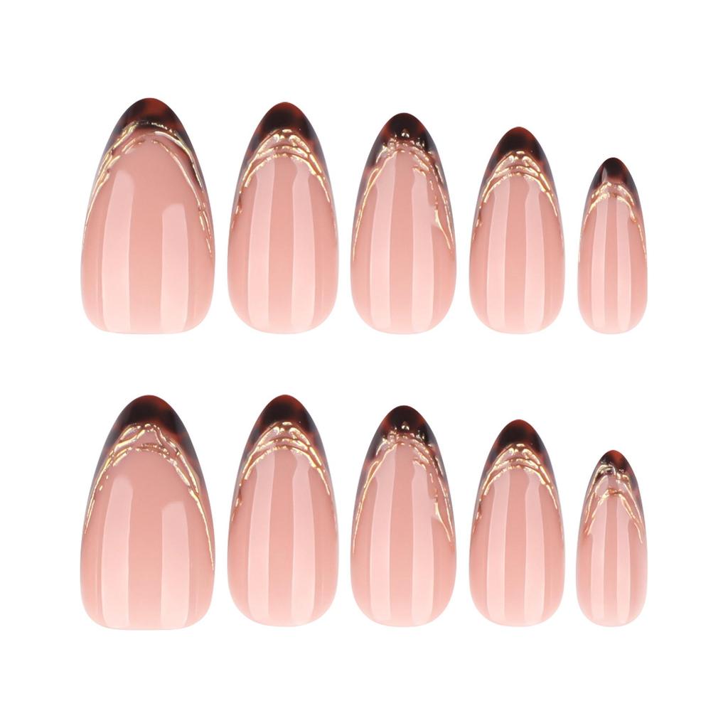 Jesienno-Zimowe Gradientowe Brązowe Paznokcie Migdałowe French Press-On - 3D Art na Paznokcie Noszone Końcówki