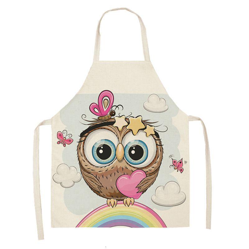 Owl Sleeveless Chef Apron Linen Floral Print Kitchen Decoration Apron Women'S Home Cooking Baked Waist Bib