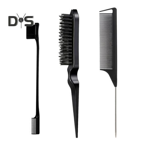 

3 шт./набор расчесок для укладки волос с двухсторонним контролем кромки, начесывание щетины, женская расческа с крысиным хвостом, расчесывание назад, расчесывание, плетение, приглаживание чёрный