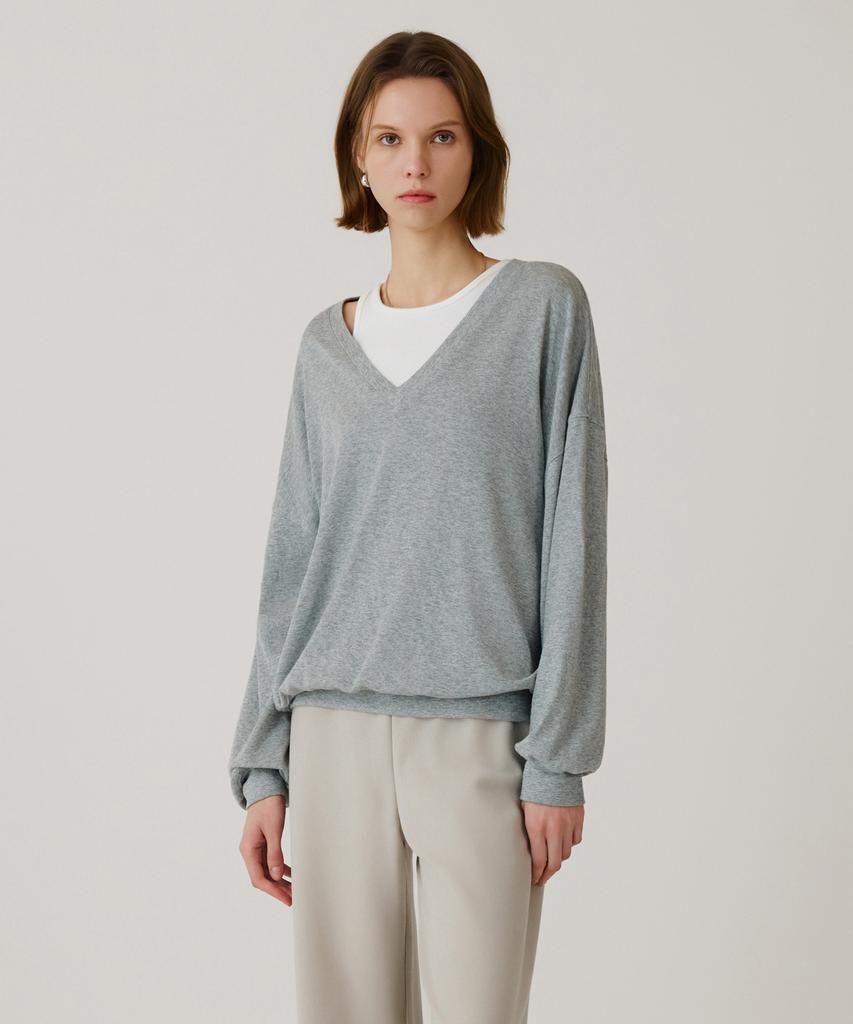 Siyajyu Sitp5274 V-Neck Batwing Comfort T-Shirt_Melange Gray