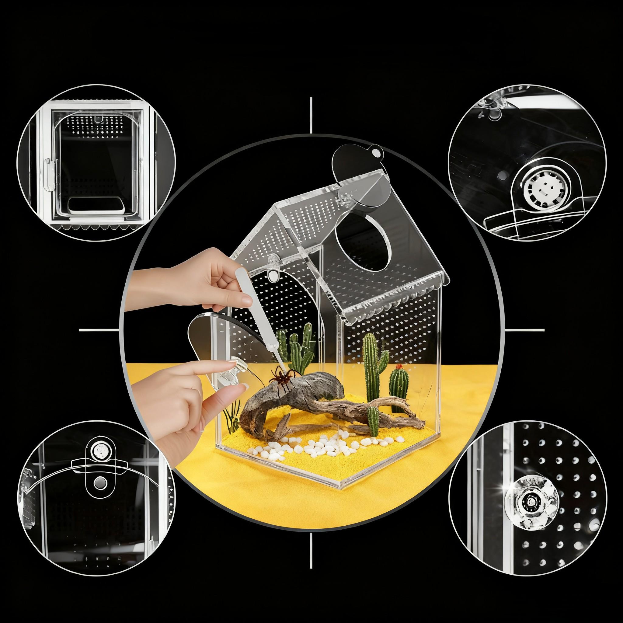 Clear Acrylic Araneid Enclosure with Front Opening and Feeding Port for Pets 5 Inch Length 5 Inch Width 8 Inch Height China Mainland