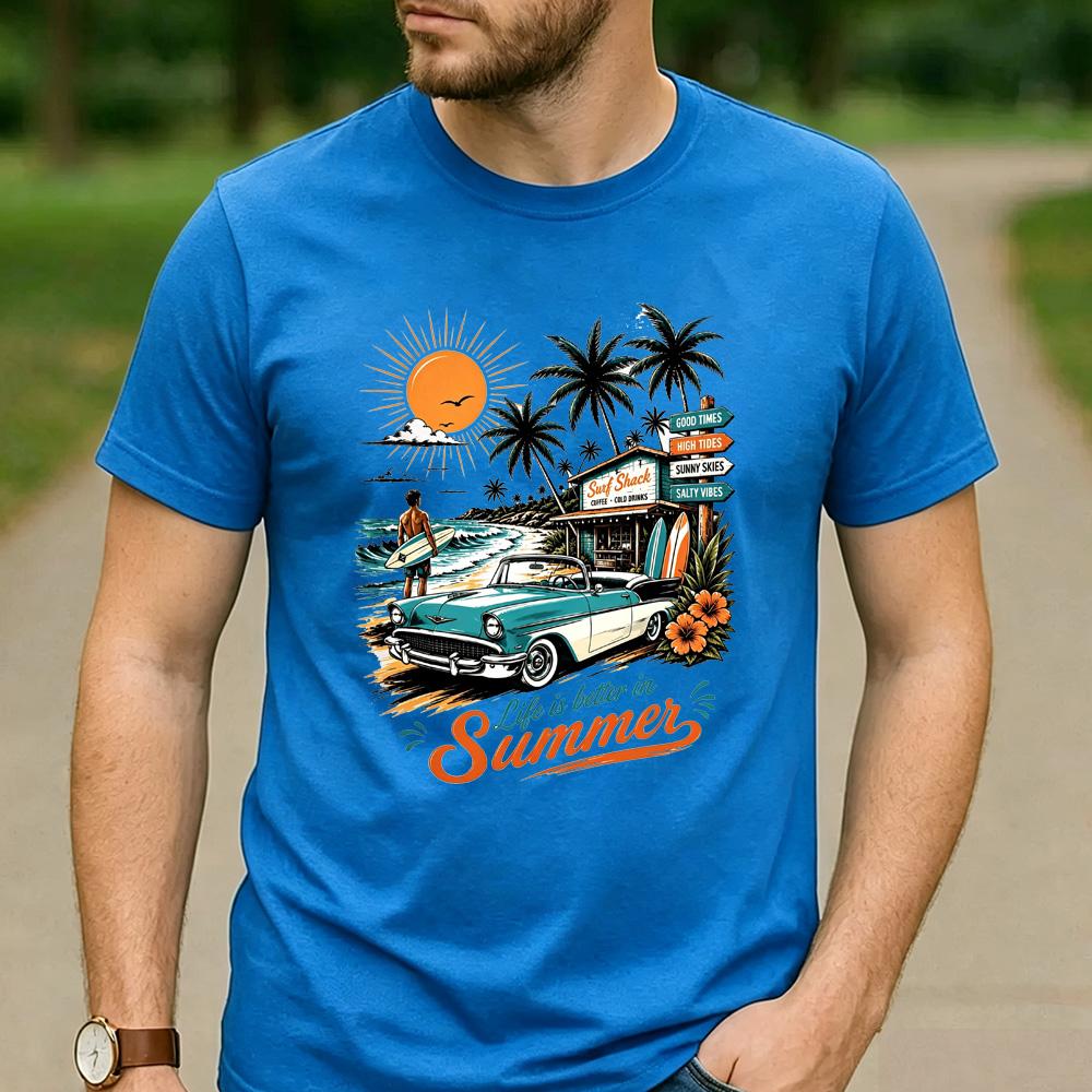 Retro Surf Shack Fan Gift T Shirt Vintage Classic Car Beach Surf Graphic Unisex Unisex Unisex Cotton Summer Vacation Daily Tops