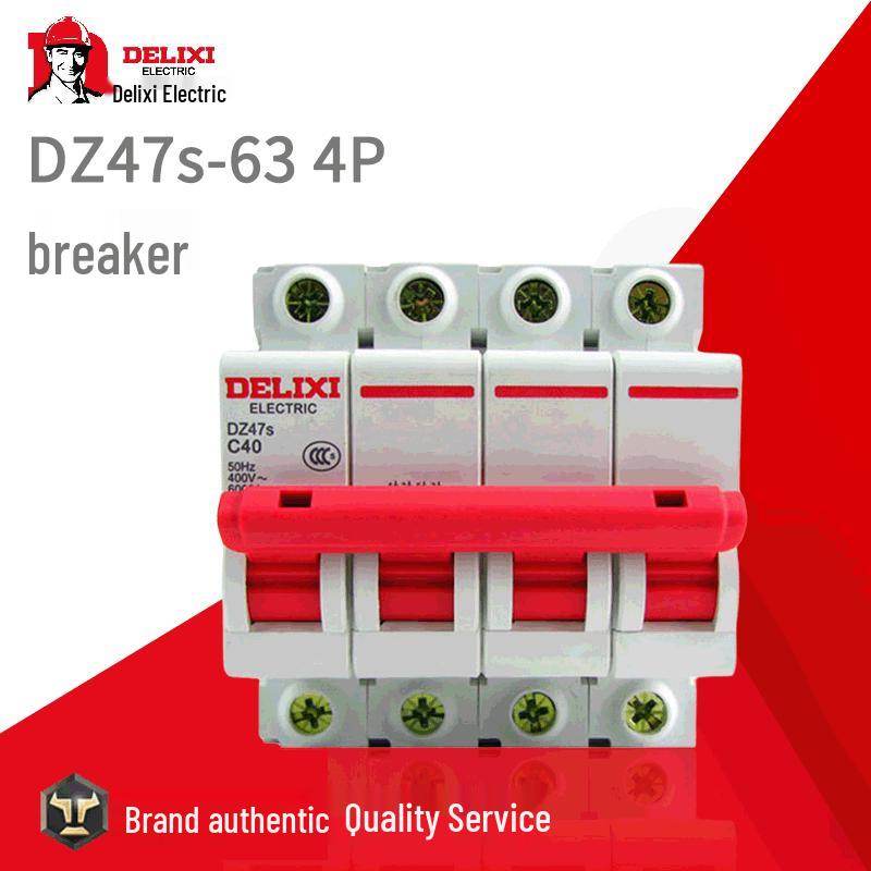 Delixi DZ47s-63 4P Four-Pole Miniature Circuit Breaker, Type C, Three-Phase Switch.