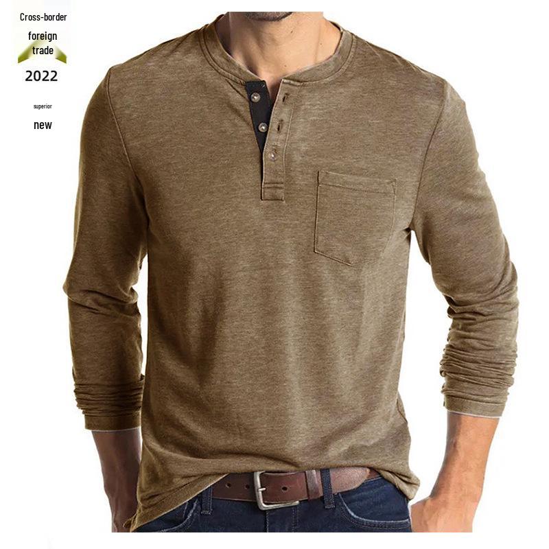 Pánské tričko s dlouhým rukávem, kulatým výstřihem a základní vrstvou s Henley límečkem