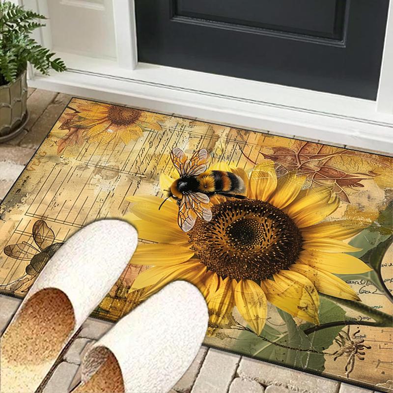 Bumblebee And Sunflower Office Rug Chair Mat, Entryway Carpet, Suitable for Front Door, Bedroom, Living Room, Desk, Holiday Gift