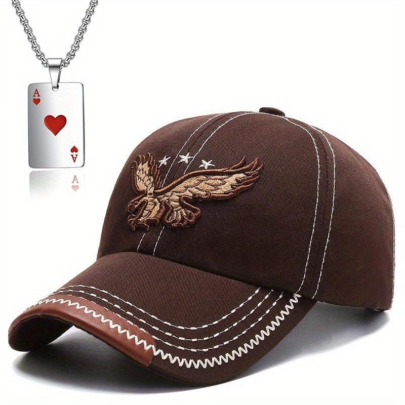 

Комплект из 2 предметов: бейсболка для мужчин и женщин, ожерелье с вышивкой «Орел-стрит», кепка с язычком утки, парное ожерелье с подвеской, сетчатая красная шляпа от солнца коричневый