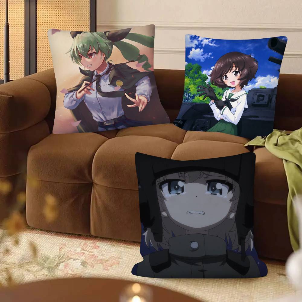 1 Stück Anime Mädchen Girls Und Panzer Kissenbezug Mode Quadratischer Kissenbezug Schlafzimmer Sofa Raum Ins Dekoration Freizeit