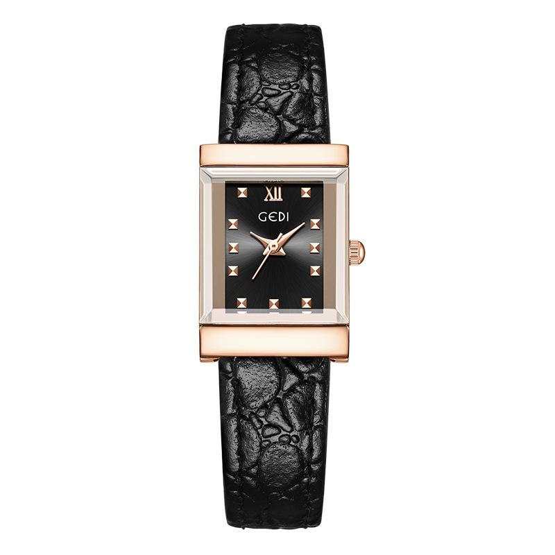 Retro Square Plate Women'S Watch Niche Pebble Pattern Strap Women'S Premium Waterproof Quartz Watch