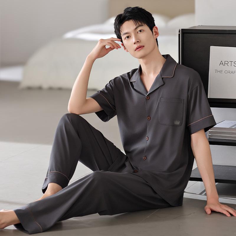 

25 Пижама Мужская Летняя Модал Тонкая Прохладная С Коротким Рукавом Брюки Лиоцелл Домашняя Одежда Большого Размера Комплект L