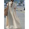 Women's Loose Fitting Pullover Short Sleeved Cotton and Linen Dress