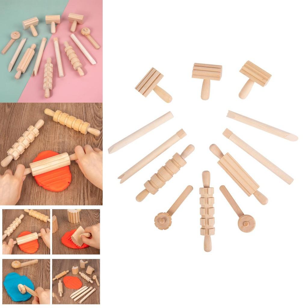 Wooden Pasta Rolling Pin With Textured Surface For Kids Diy Craft And Play