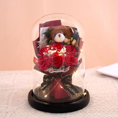 Eternal Rose Scented Soap Flower Bouquet In Glass Dome - Perfect for Valentine's, Graduation, or Birthday Gifts.
