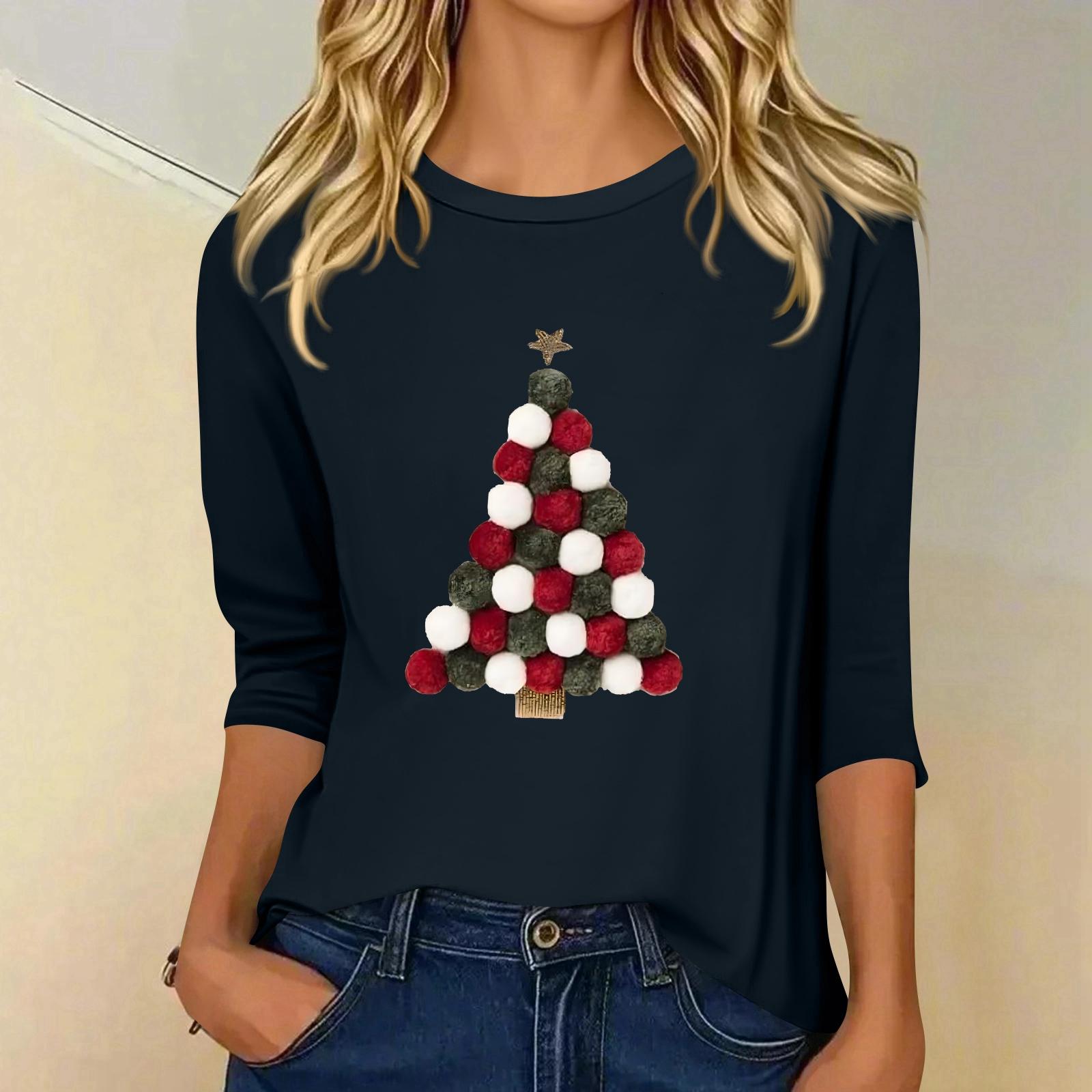 

Женский модный повседневный топ с рукавом три четверти и рождественским принтом, с круглым вырезом M