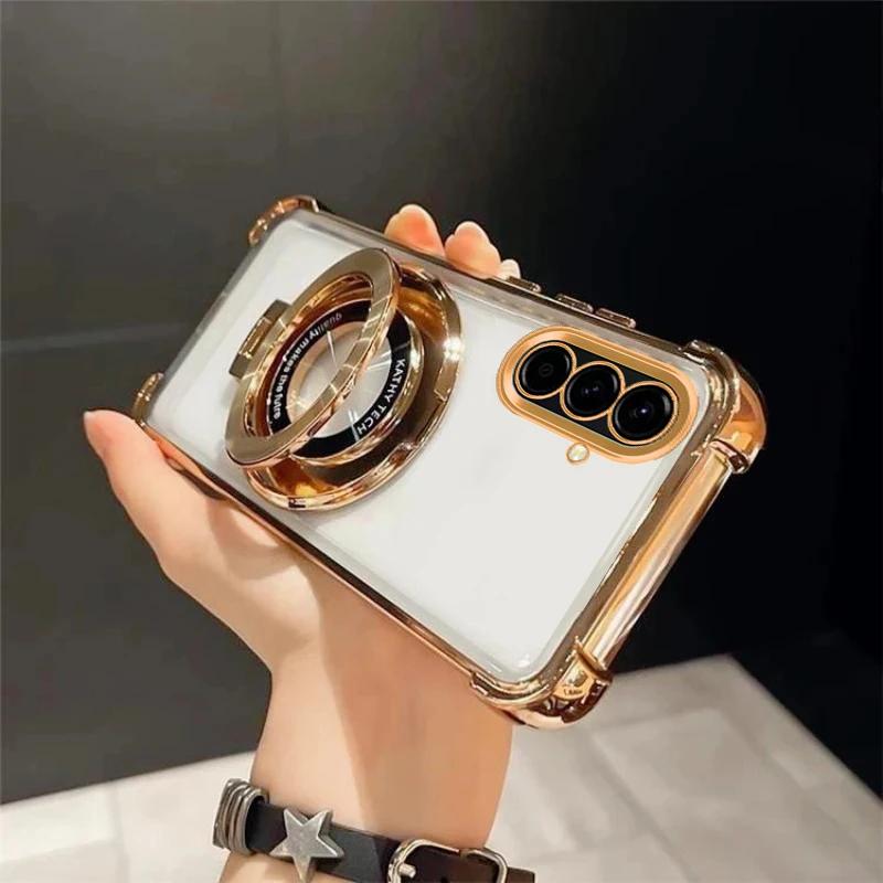 

For Samsung A56 Case Plating Stand Shockproof Clear Case For Samsung Galaxy S25FE S25edge A06 A16 A26 A36 A17 A55 Cover A05