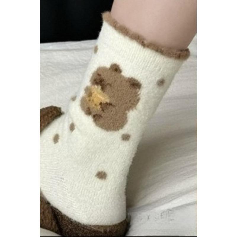 Ladies Autumn and Winter Thickened Warm Lovely Cartoon Moon Son Home Floor Tube Socks