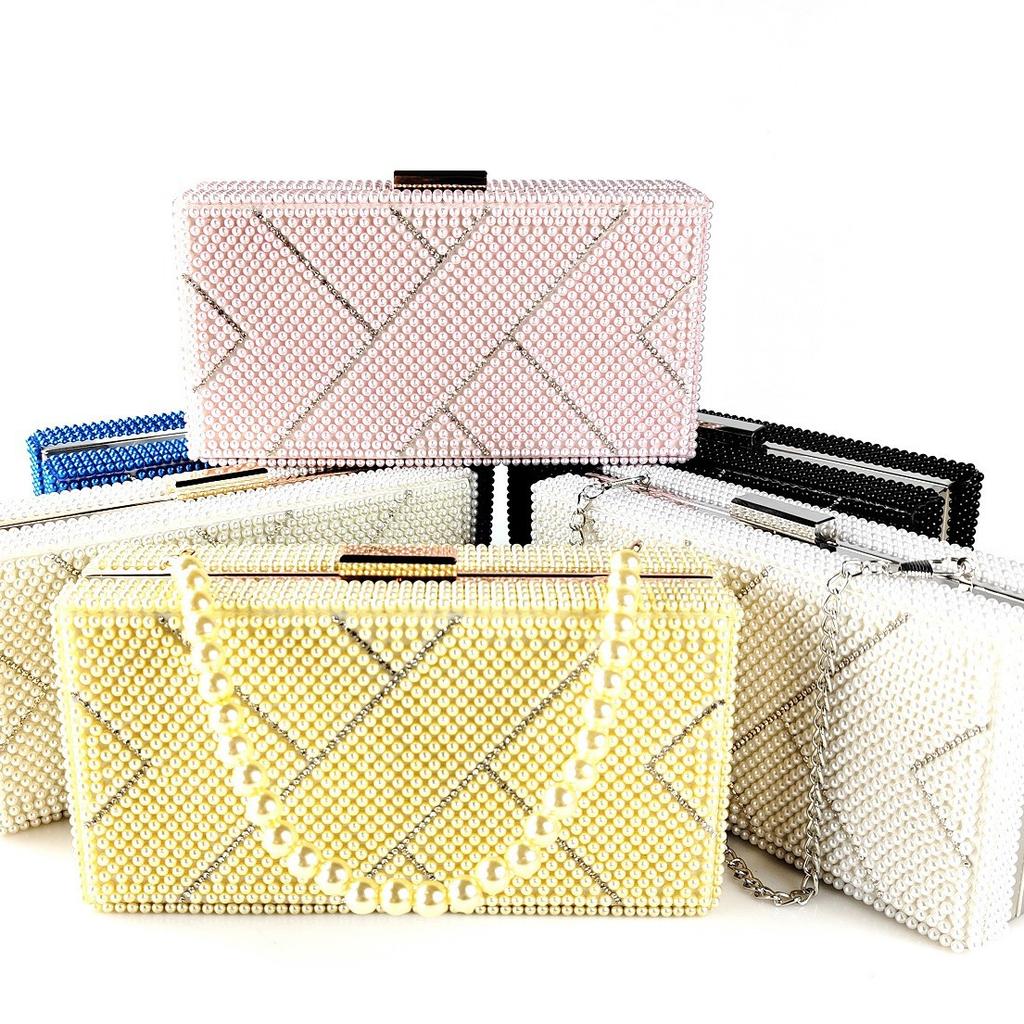 2026 New Brand Designer Retro Full Pearl Pattern Clutch Box Bag Wedding Bridal Square Handbag Fashion Party Dress Crossbody Bag