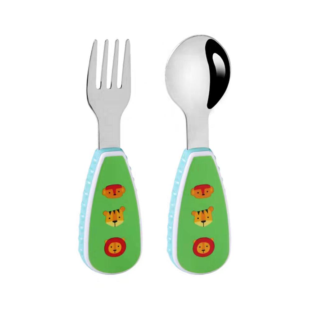 2PCS Cartoon Spoon and Fork Set Lion Rocket Unicorn Cartoon Cutlery 304 Stainless Steel Sturdy and Durable