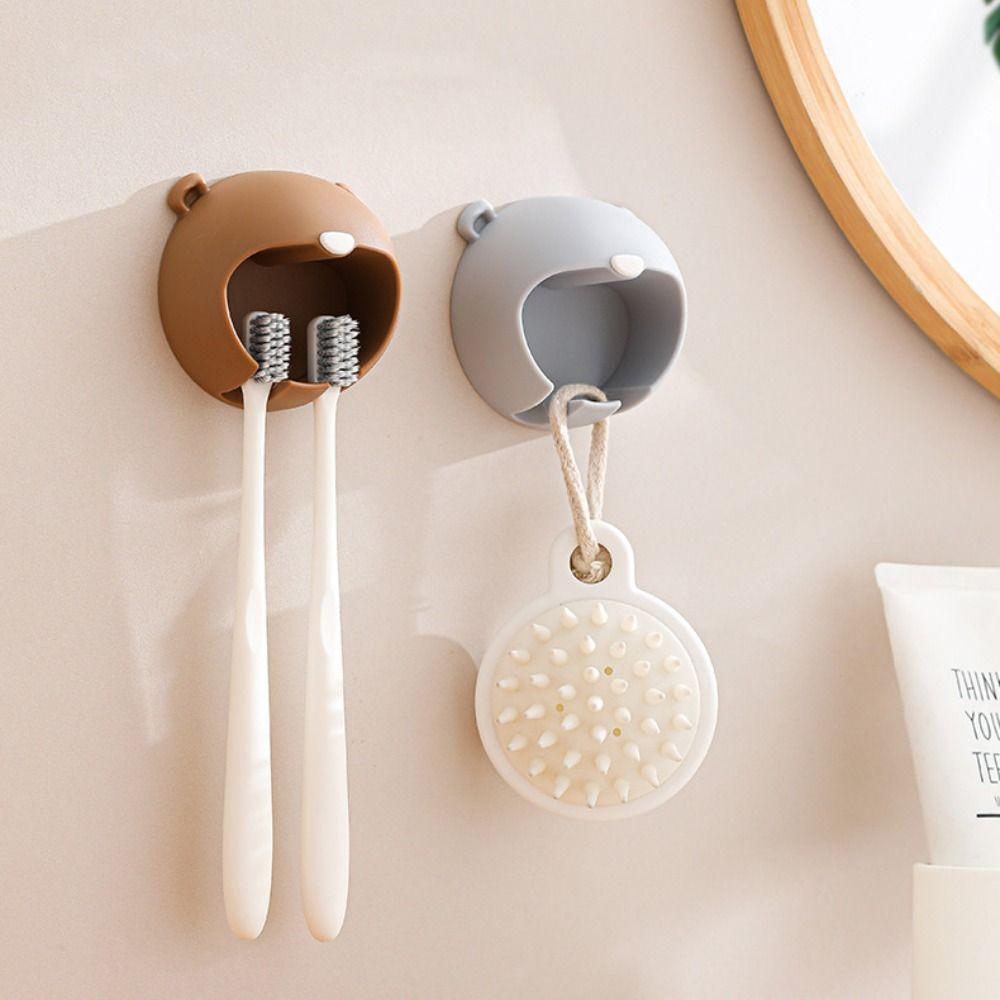 

2Pcs Punch-free Toothbrush Holder Self Adhesive Toothbrush Stand Toothbrush Hanger Rack коричневий