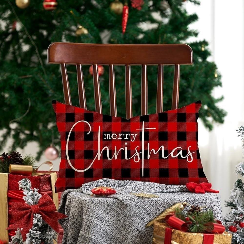 Rectangle Christmas Pillow Cover Linen Cloth Decorative Pillow Cover  Christmas Decor