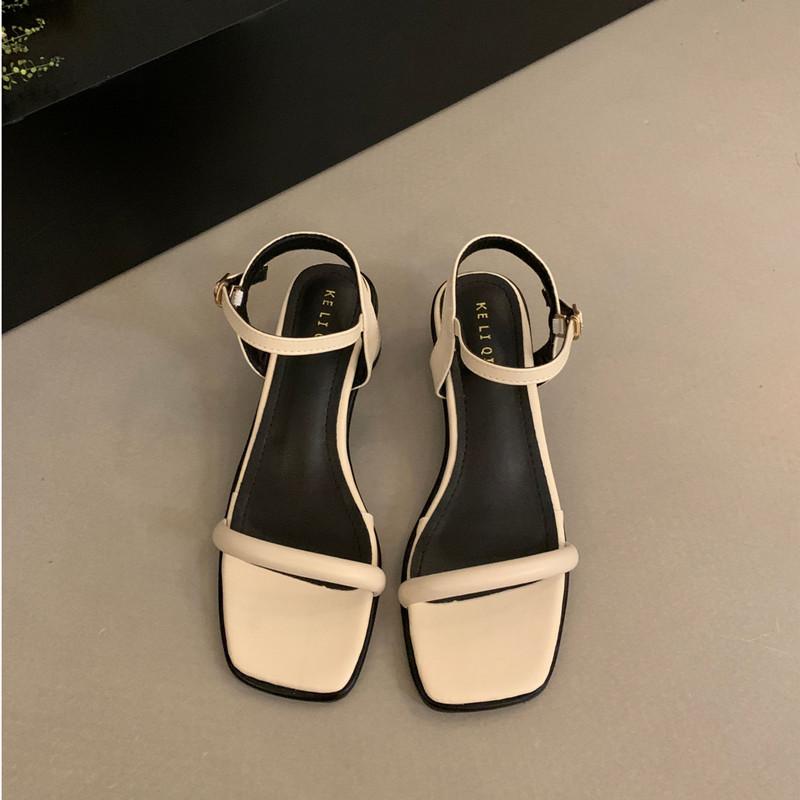 Fashion Bailamos Summer Women Slipper Fashion Narrow Band Ladies Casual Sandal Shoes Square Low Heel Outdoor Dress Gladiator Shoes