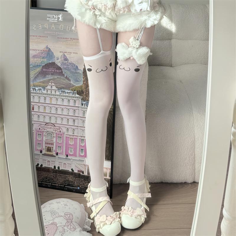 Japanese Kaomoji Cute Printed Jk Skirt With Knee Socks, Two-Dimensional Expression Long High Tube Suspenders Stockings