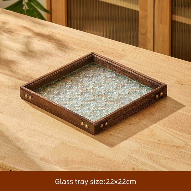 Solid Glass Wooden Tray Table Living Room Tray Coffee Snack Food Meals Chinese Tea Serving Tray Rectangular Fruit Bamboo