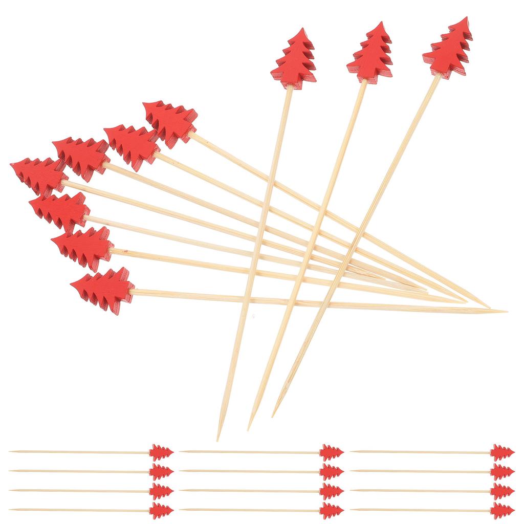100Pcs Christmas Tree Shape Bamboo Cocktail Picks Food Safe Smooth Finish Fruit Skewers for Bar Party Ktv Home Garnish