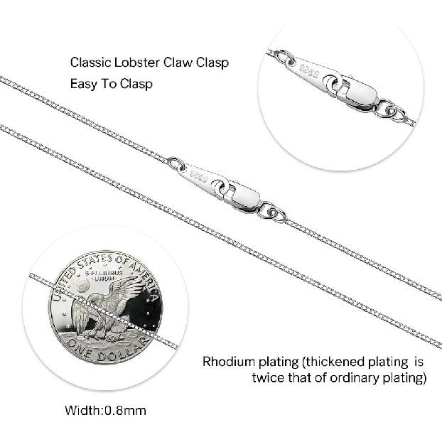 Collana a Catena in Argento Sterling 925 da Donna 0,8 mm Catena a Maglia Scatolata, Catena per Collana Italiana, Super Resistente e Sottile e Lunga 16/18/20/22/24 Pollici