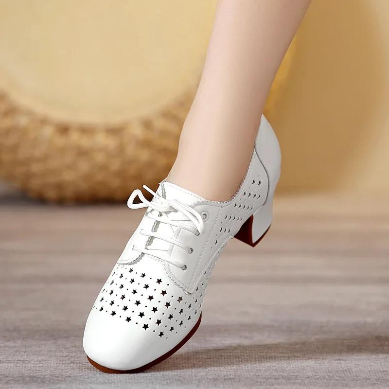  Summer Fashion Dance Ladies Shoes Sports Women High Heels Shoes Woman Mesh Thick Pointed Leather Toe Sandals New Girl