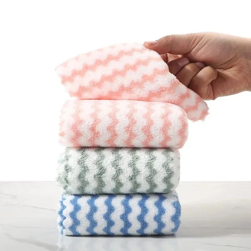 5/10/20Pcs Kitchen Wipes Coral Velvet Wave Design Wipes Microfibre Thickened Absorbent Wipes Household Cleaning Cloth Set