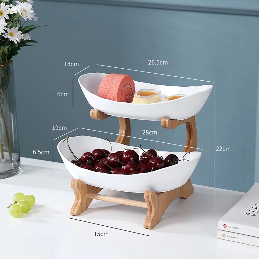 Kunststoff Obstteller mit Holzhalter Oval Servierschalen für Party Essen Server Präsentationsständer Obst Süßigkeitenschale Regale