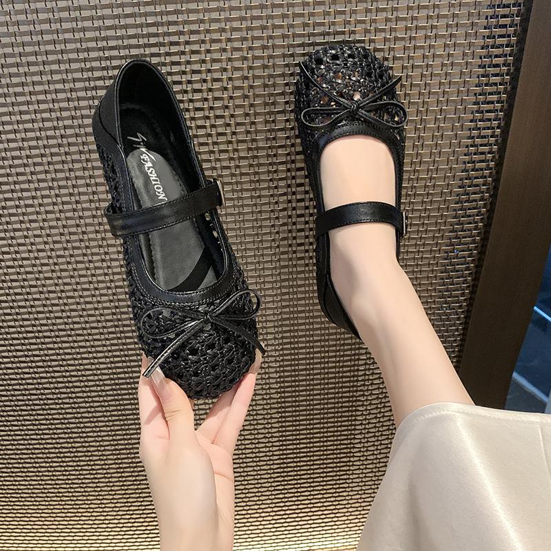 Fashion 2025Mesh Breathable Rhinestone Fashion Versatile Women's New Foreign Style Niche Belt Flat Soft Soled  Jane Shoes Womens Shoes