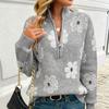 Women's Floral Pattern Half-zip Sweater Winte Warm Print Sweater