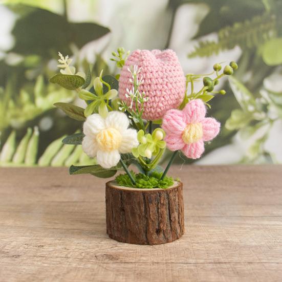 Handmade Crochet Potted Flower Artificial Knitted Flower Bouquet Forever Flower Gifts for Mother's