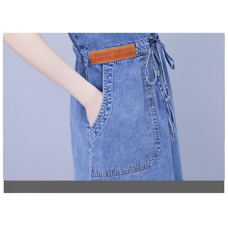 Pluss Størrelse Kvinner Sommer Mote Denim Kjole Casual Vasket Lappedesign Fete Damer Klær