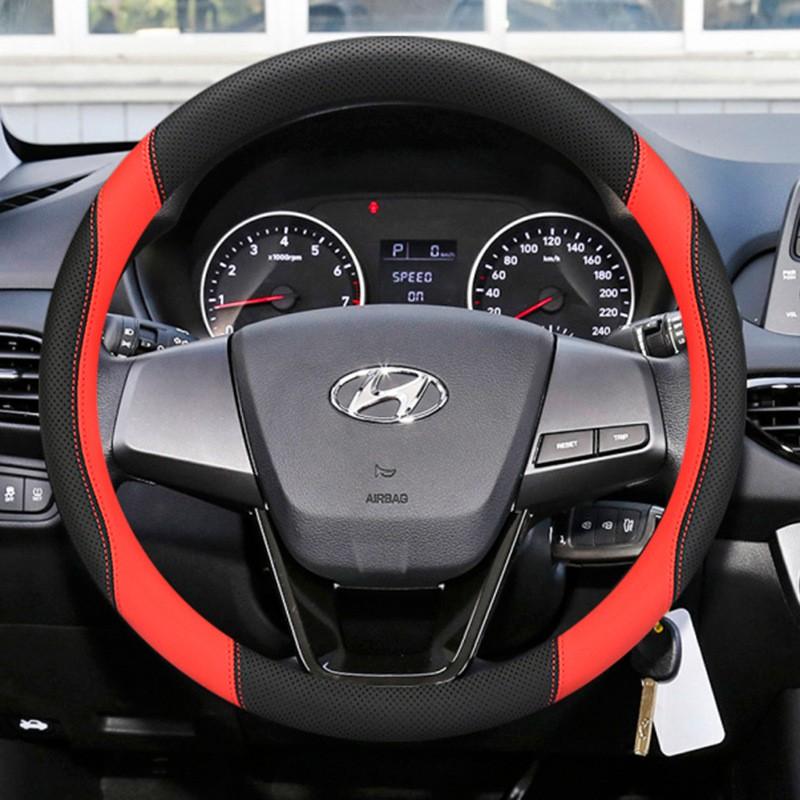 Ultra-Thin Genuine Leather Steering Wheel Cover Hyundai Elantra 2012-2015 Sport Style Universal Fit 38cm Diameter