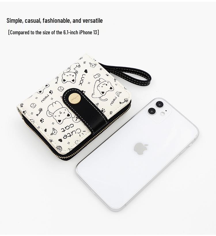 Japanese Cute Kitten Women's Wallet: Short Student Card Holder & Zipper Coin Purse