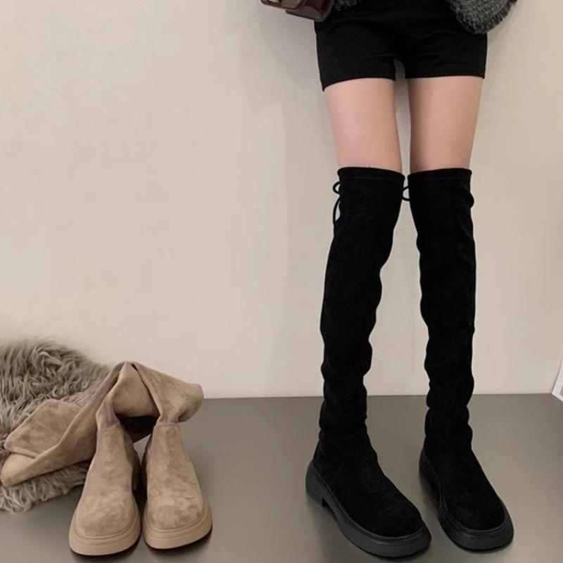 Fashion Mid Heels Women Long Boots 2025 Fashion Suede Platform Shoes Designer Elegant Winter Clasical Pumps Dress Knee Boots De Mujer
