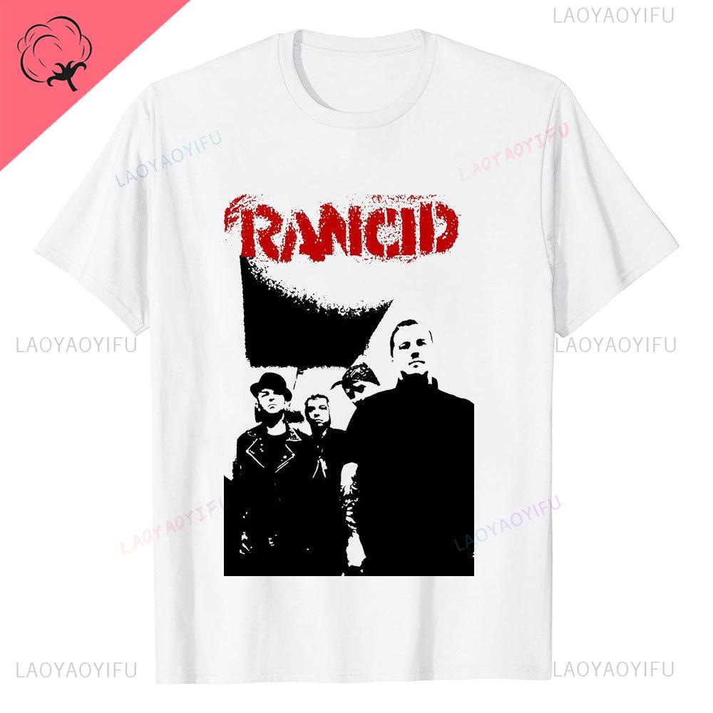 Rancid Band Short Sleeved Tshirt for Mens Summer American High Street Print Cool Pure Half Sleeves Trendy Printed Tshirt Top