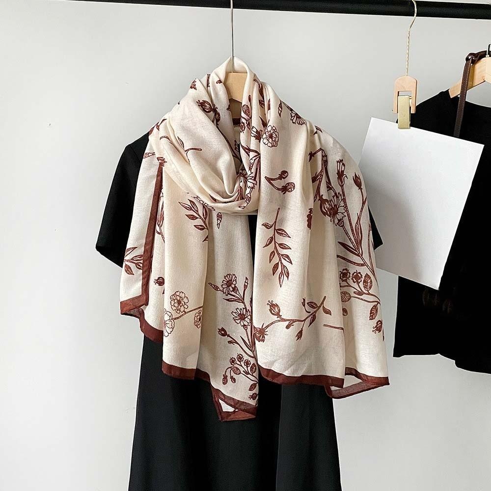 Long Thin Large Shawl Bird Patterned Sunscreen Headscarf Women Floral Scarf  Vacation