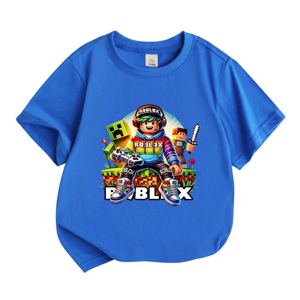 Kids Boys Girls 100% Cotton Crew Neck Short Sleeve T-Shirt, Cute Game Character Print Casual Soft Tees for Children Summer Daily Wear Party Gift Tops