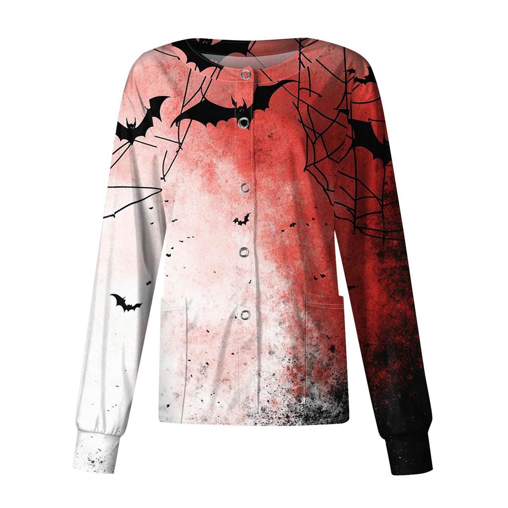 Dámské ležérní oblečení s dlouhým rukávem, jednořadové halloweenské oblečení s potiskem Cardigan Top oblečení Uniformy