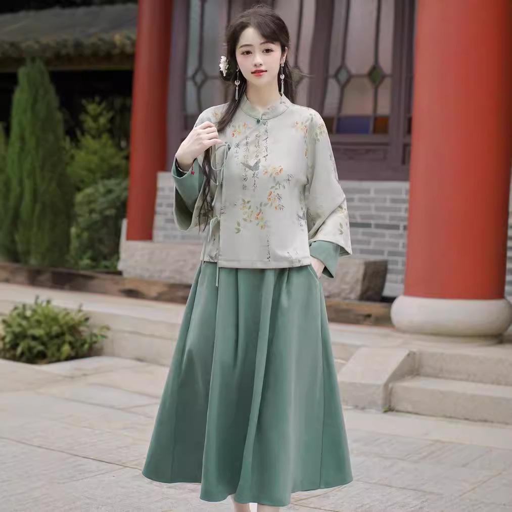 Herbst/Winter 2024 Chinesischer Retro Tang-Anzug Hanfu Cheongsam Teeset