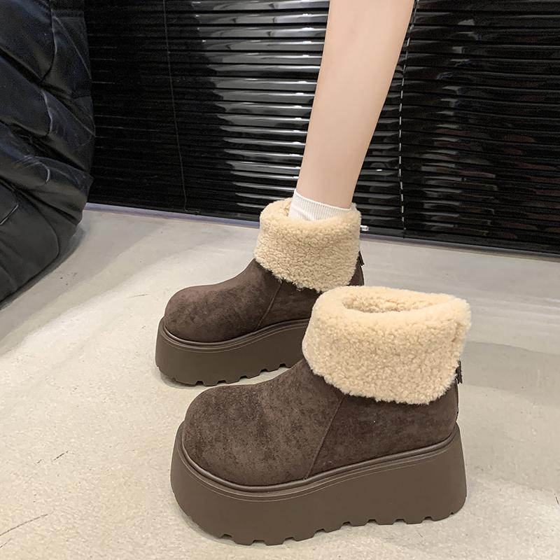 Fashion Platform Women's Snow Ankle Boots Suede Mid Heel Cotton Shoes Short Plush Warm Boots Trendy Winter Casual Boots Botas De Mujer
