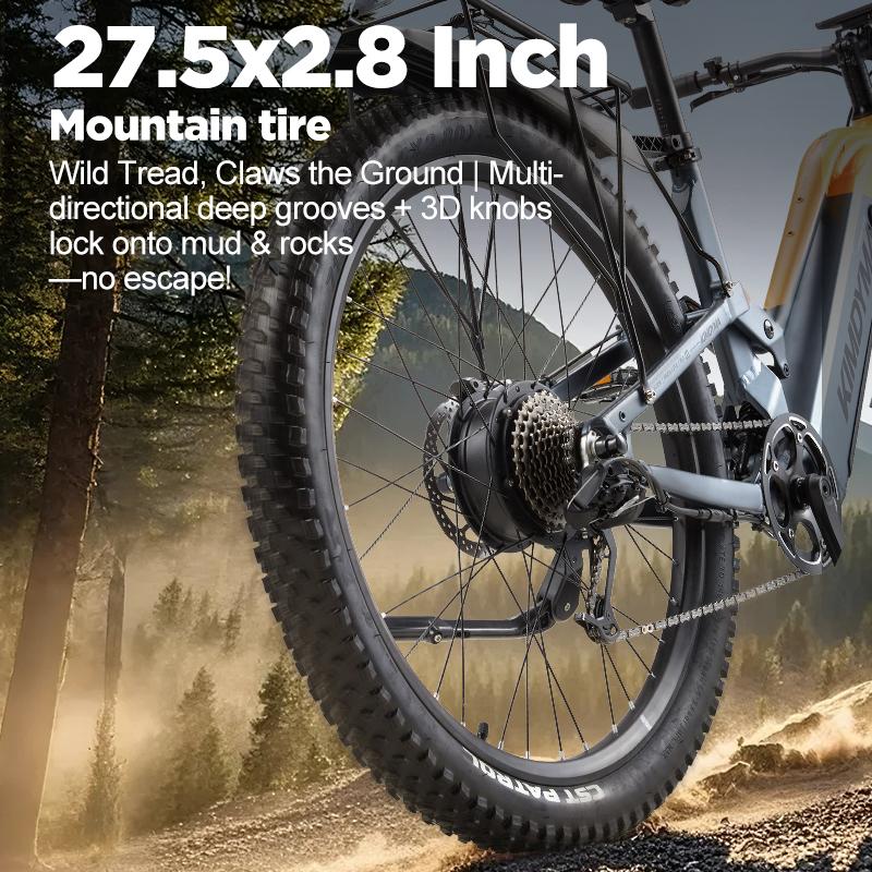 KIMDYMAKO2 E-Bike140km Range 48V 20Ah Battery, 80N.m 250W Motor, Full Suspension, 27.5" Tires, 9-Speed, LCD Display.